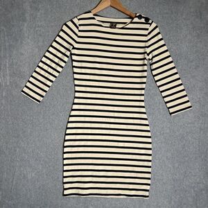 Jean Paul Gaultier Dress Soleil Fuzzi large Black White Striped Nautical Bodycon